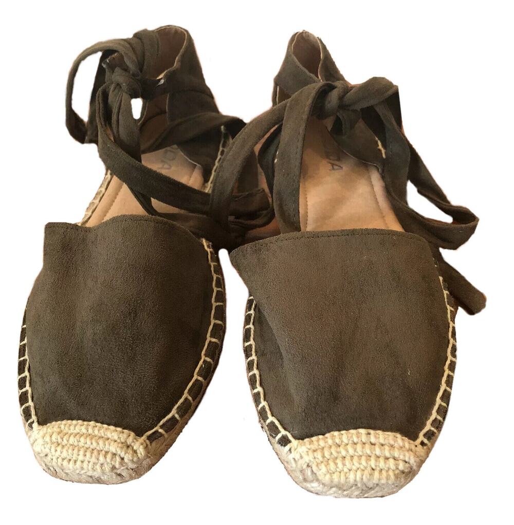 Size 7.5 Soda Espadrille Tie Up Ankle Strap Green Womens Shoe Flats